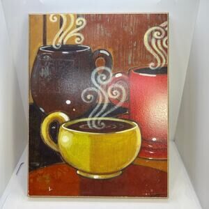 Vintage Coffee Bar Art "Wake Up Call" by Norman Wyatt Jr Print on Wood 9 x 6.5"